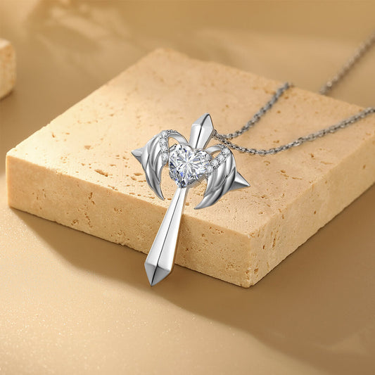 SILVER - ANGEL WINGS CROSS NECKLACE