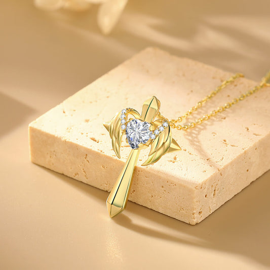 GOLD - ANGEL WINGS CROSS NECKLACE